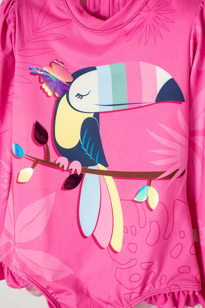 VESTIDO BAÑO DE LITTLEMIC ROSADO MANGA LARGA PARA NIÑA 2T A 5T