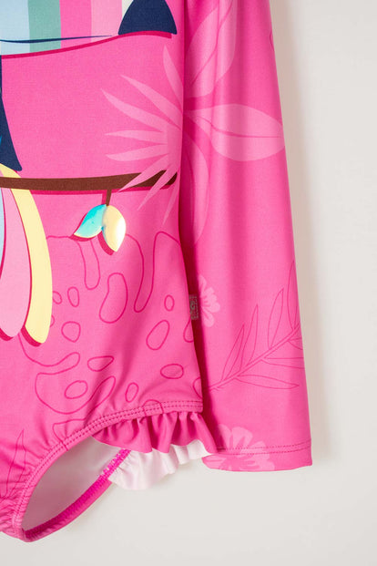 VESTIDO BAÑO DE LITTLEMIC ROSADO MANGA LARGA PARA NIÑA 2T A 5T