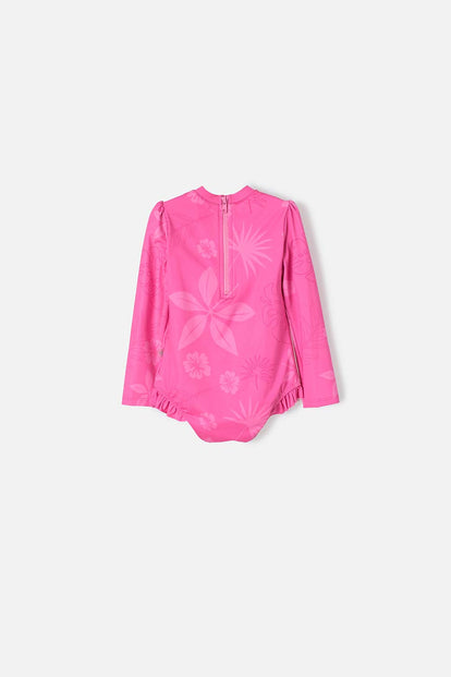 VESTIDO BAÑO DE LITTLEMIC ROSADO MANGA LARGA PARA NIÑA 2T A 5T