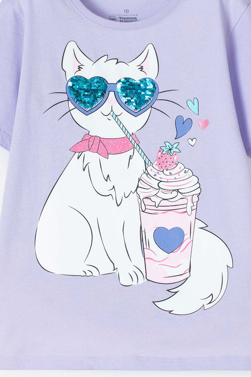 GIRL'S LILAC SHORT-SLEEVED MIK T-SHIRT