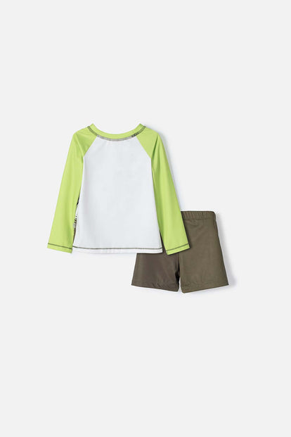 CONJUNTO DE BAÑO LITTLEMIC VERDE DE CAMISETA MANGA LARGA PARA NIÑO 2T A 5T