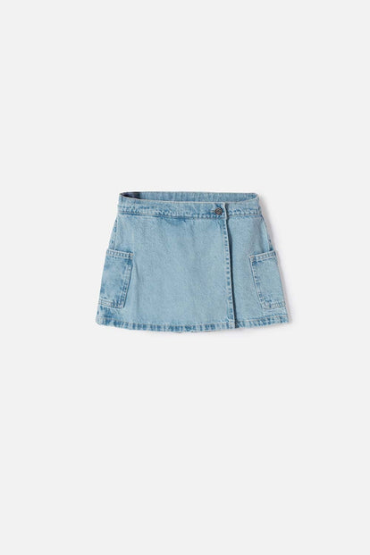 FALDA DE MIC CON BOLSILLOS AZUL PARA NIÑA