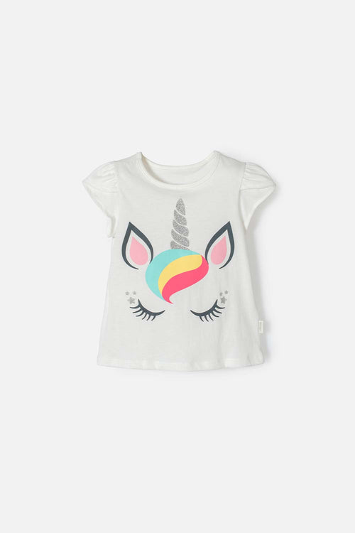 LITTLEMIC GIRLS' IVORY SHORT-SLEEVED T-SHIRT 2T TO 5T