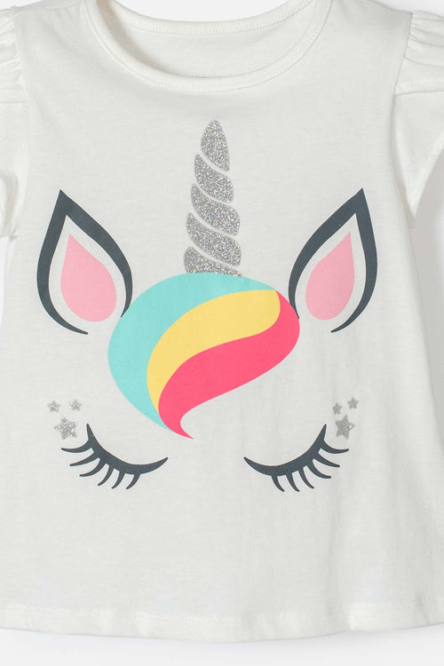 LITTLEMIC GIRLS' IVORY SHORT-SLEEVED T-SHIRT 2T TO 5T