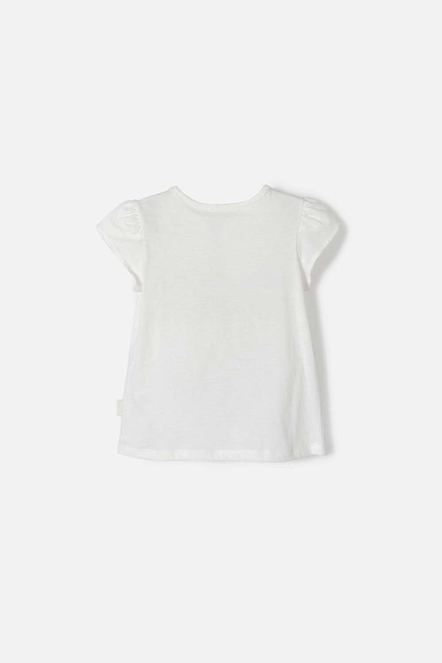 LITTLEMIC GIRLS' IVORY SHORT-SLEEVED T-SHIRT 2T TO 5T