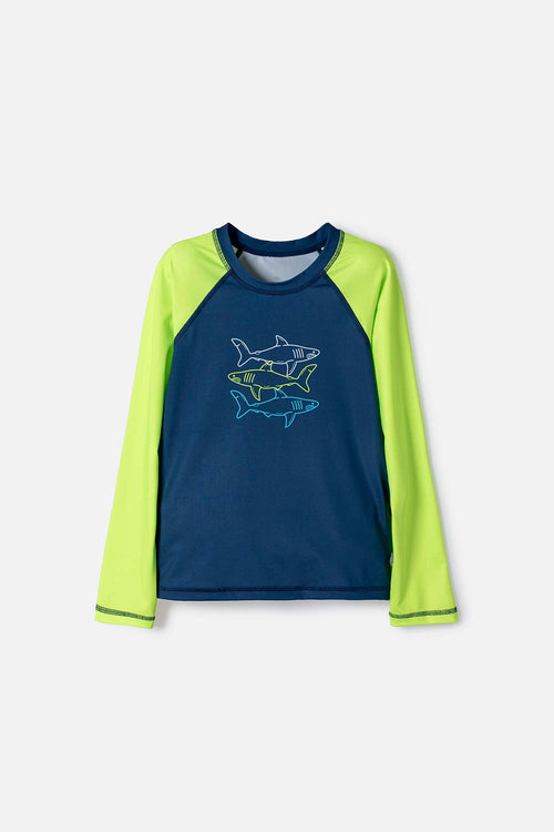 BOYS' BLUE AND GREEN MIC SWIM T-SHIRT