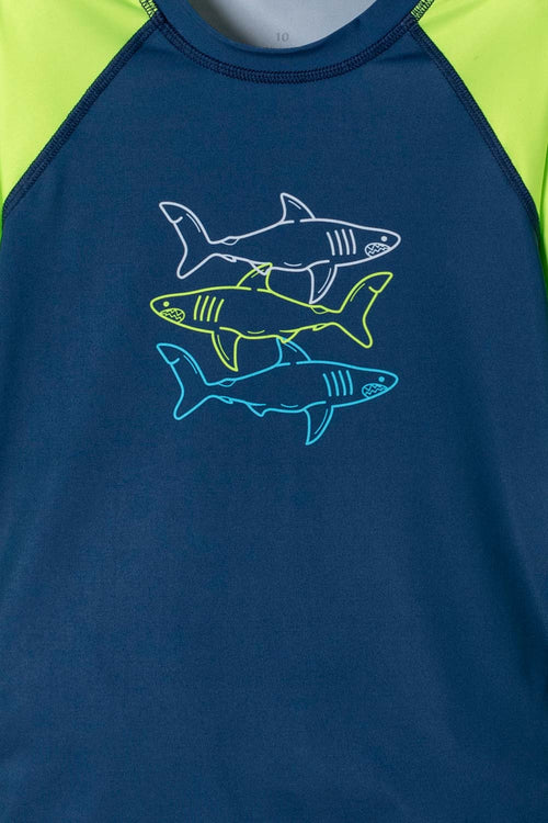 BOYS' BLUE AND GREEN MIC SWIM T-SHIRT