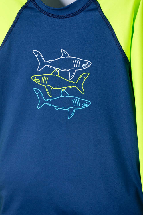 BOYS' BLUE AND GREEN MIC SWIM T-SHIRT