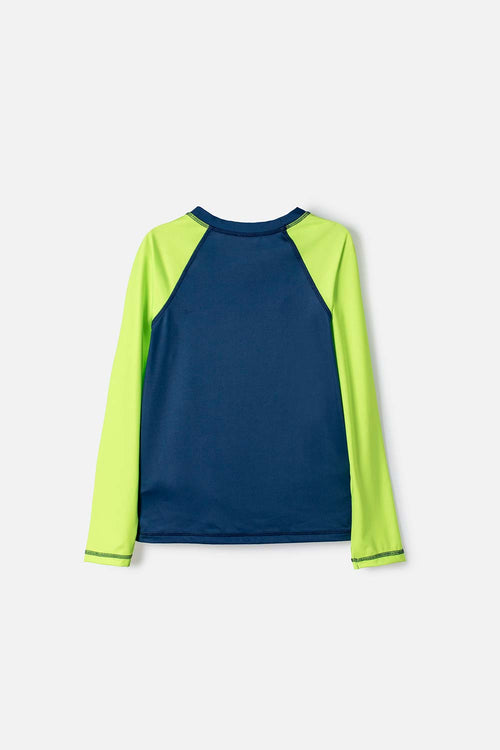 BOYS' BLUE AND GREEN MIC SWIM T-SHIRT