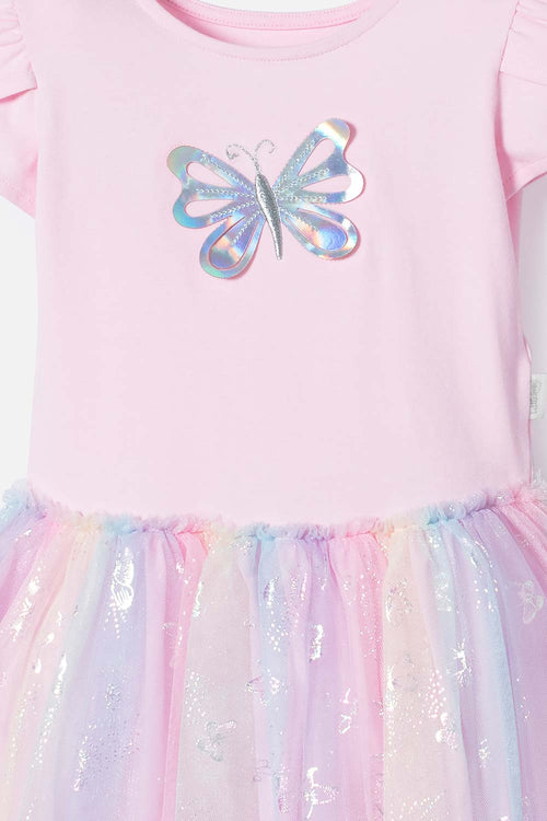 LITTLEMIC GIRLS' PINK SHORT-SLEEVE DRESS 2T TO 5T