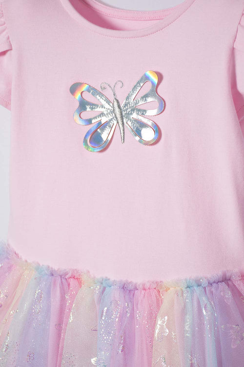 LITTLEMIC GIRLS' PINK SHORT-SLEEVE DRESS 2T TO 5T