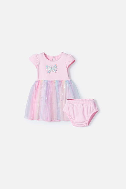 VESTIDO DE LITTLEMIC MANGA CORTA ROSADO PARA BEBÉ NIÑA