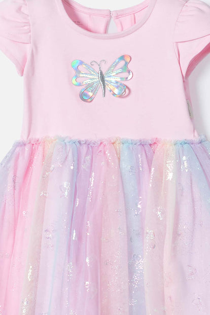 VESTIDO DE LITTLEMIC MANGA CORTA ROSADO PARA BEBÉ NIÑA