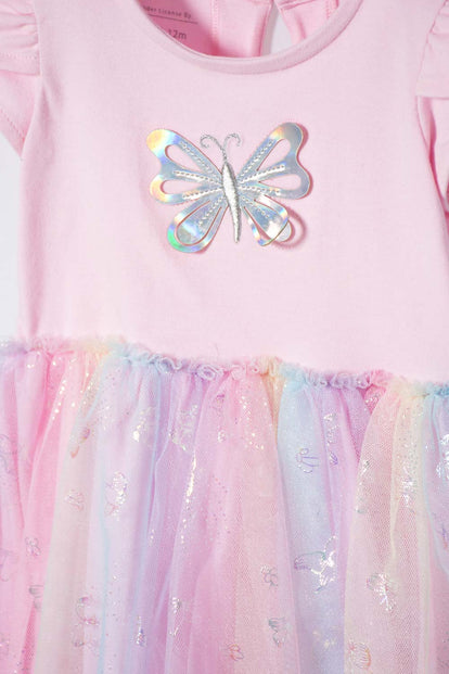 VESTIDO DE LITTLEMIC MANGA CORTA ROSADO PARA BEBÉ NIÑA