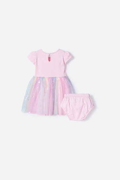 VESTIDO DE LITTLEMIC MANGA CORTA ROSADO PARA BEBÉ NIÑA