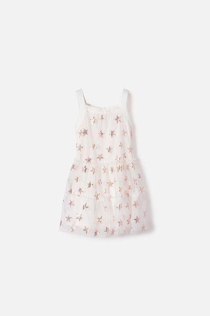 VESTIDO DE LITTLEMIC MANGA SISA CRUDO PARA NIÑA 2T A 5T