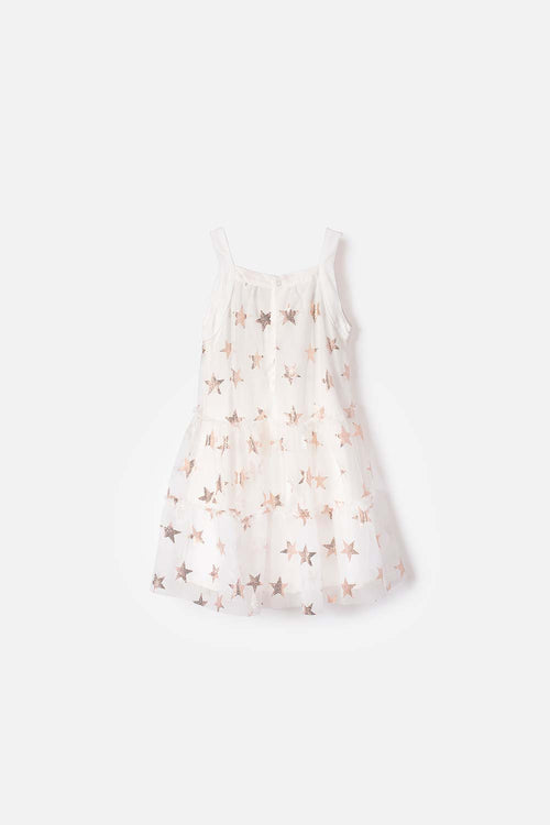 LITTLEMIC SLEEVELESS DRESS OFF-WHITE FOR GIRLS 2T TO 5T