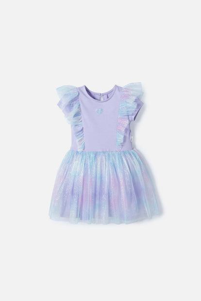 VESTIDO DE LITTLEMIC CON TULL VIOLETA PARA NIÑA 2T A 5T