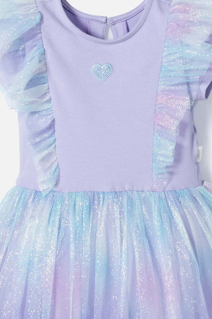 VESTIDO DE LITTLEMIC CON TULL VIOLETA PARA NIÑA 2T A 5T