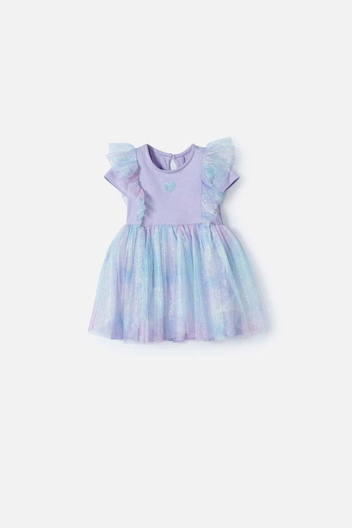 LITTLEMIC SHORT SLEEVE LAVENDER DRESS FOR BABY GIRL