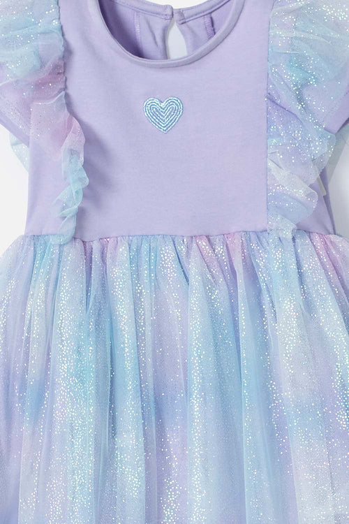 LITTLEMIC SHORT SLEEVE LAVENDER DRESS FOR BABY GIRL