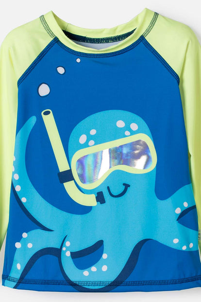 CONJUNTO DE BAÑO DE LITTLEMIC MANGA LARGA AZUL Y VERDE PARA NIÑO 2T A 6T
