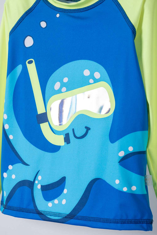 LITTLEMIC LONG SLEEVE BLUE AND GREEN SWIM SET FOR BOYS 2T-6T