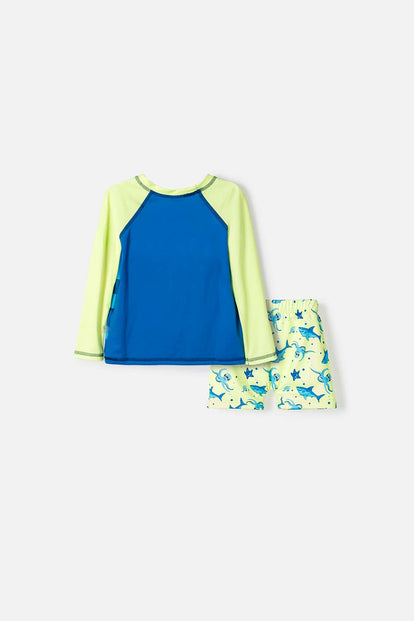 CONJUNTO DE BAÑO DE LITTLEMIC MANGA LARGA AZUL Y VERDE PARA NIÑO 2T A 6T