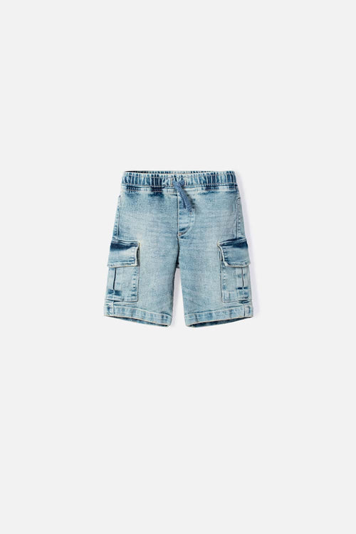 LITTLEMIC BLUE DRAWSTRING BERMUDA SHORTS FOR BOYS 2T TO 5T