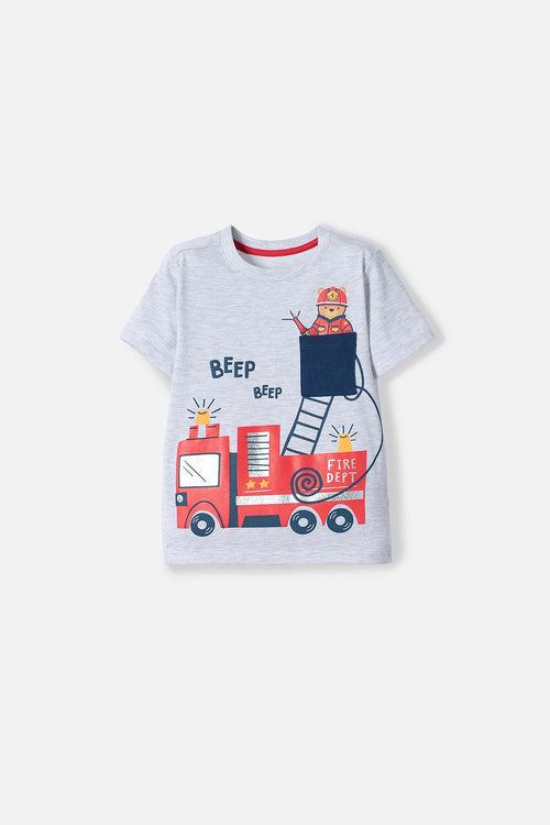LITTLEMIC GREY SHORT-SLEEVED T-SHIRT FOR BOYS 2T TO 5T