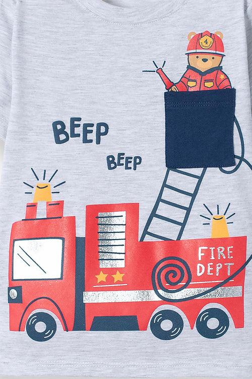 LITTLEMIC GREY SHORT-SLEEVED T-SHIRT FOR BOYS 2T TO 5T
