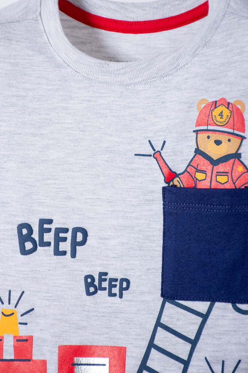 LITTLEMIC GREY SHORT-SLEEVED T-SHIRT FOR BOYS 2T TO 5T
