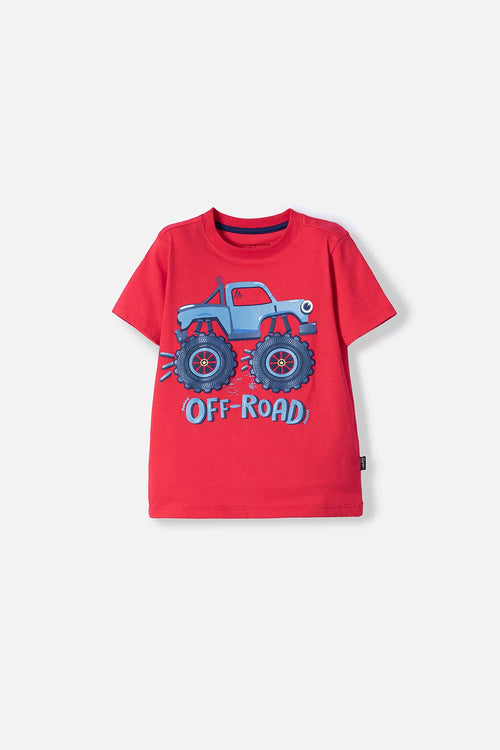 LITTLEMIC RED PRINTED T-SHIRT FOR BOYS 2T TO 5T
