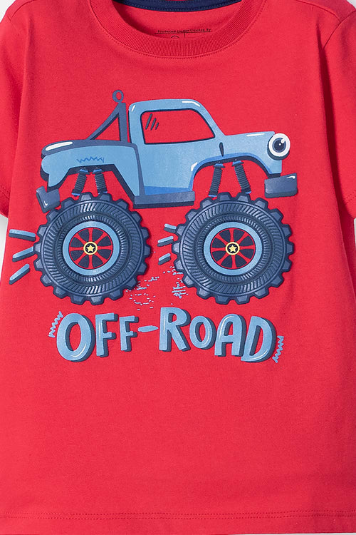 LITTLEMIC RED PRINTED T-SHIRT FOR BOYS 2T TO 5T