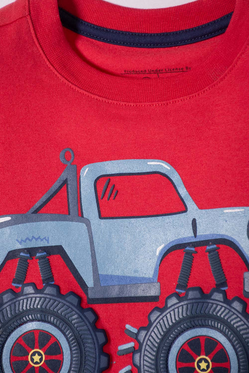 LITTLEMIC RED PRINTED T-SHIRT FOR BOYS 2T TO 5T
