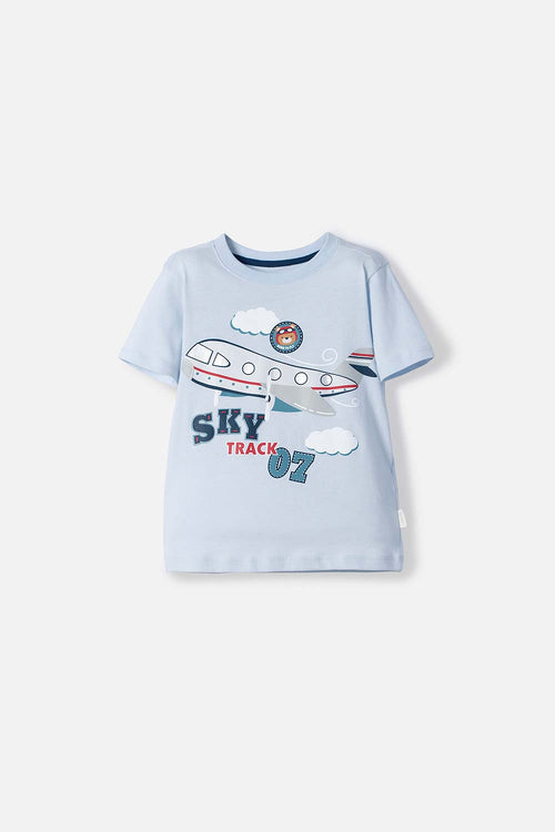 LITTLEMIC LIGHT BLUE SHORT SLEEVE T-SHIRT FOR BOYS 2T TO 5T