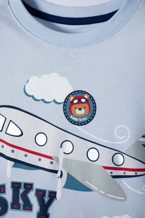 LITTLEMIC LIGHT BLUE SHORT SLEEVE T-SHIRT FOR BOYS 2T TO 5T
