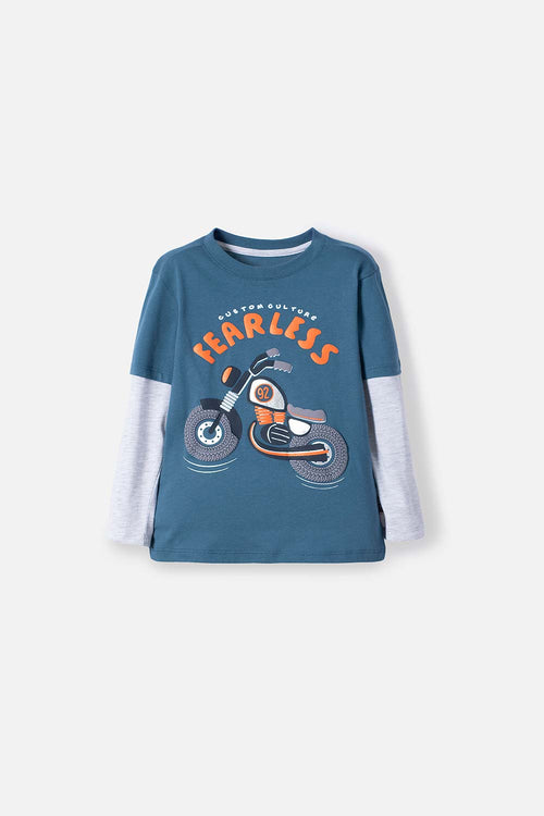 LITTLEMIC BLUE AND GRAY PRINTED T-SHIRT FOR BOYS 2T TO 5T