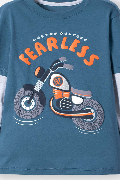 LITTLEMIC BLUE AND GRAY PRINTED T-SHIRT FOR BOYS 2T TO 5T