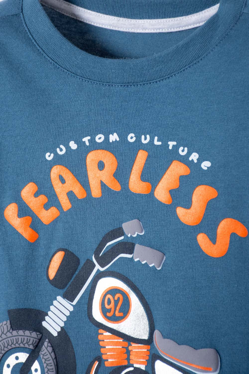 LITTLEMIC BLUE AND GRAY PRINTED T-SHIRT FOR BOYS 2T TO 5T