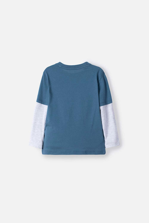 LITTLEMIC BLUE AND GRAY PRINTED T-SHIRT FOR BOYS 2T TO 5T
