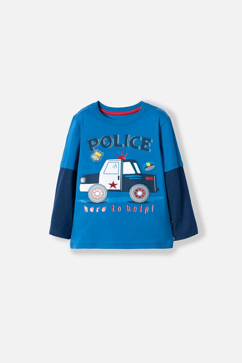 LITTLEMIC BLUE LONG SLEEVE T-SHIRT FOR BOYS 2T TO 5T