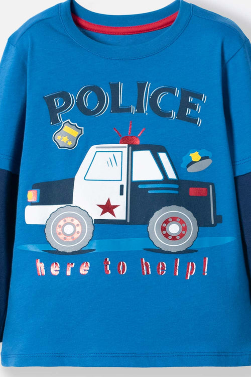 LITTLEMIC BLUE LONG SLEEVE T-SHIRT FOR BOYS 2T TO 5T