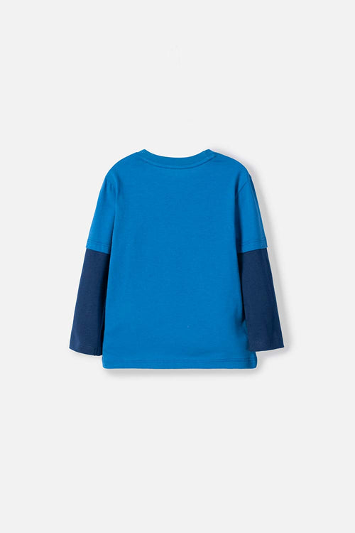 LITTLEMIC BLUE LONG SLEEVE T-SHIRT FOR BOYS 2T TO 5T