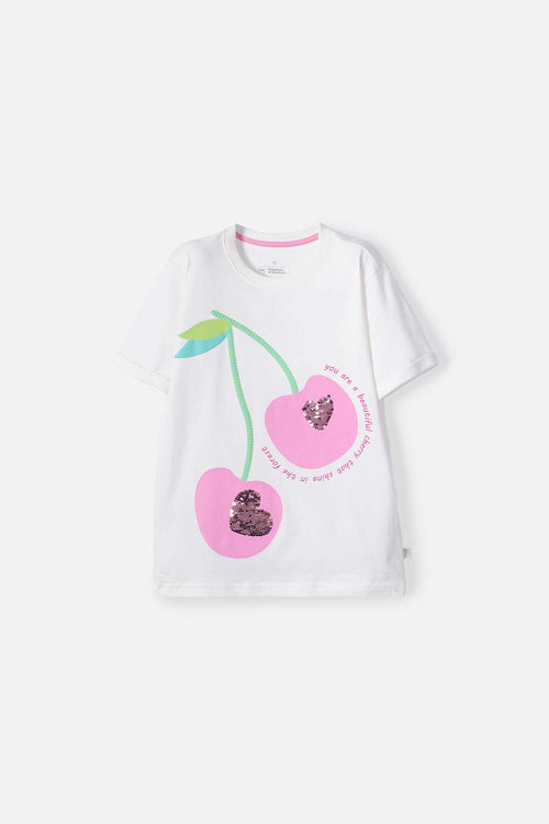 GIRLS' IVORY SHORT SLEEVE MICROFIBER T-SHIRT