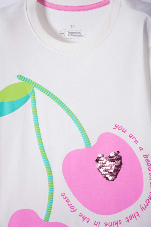 GIRLS' IVORY SHORT SLEEVE MICROFIBER T-SHIRT
