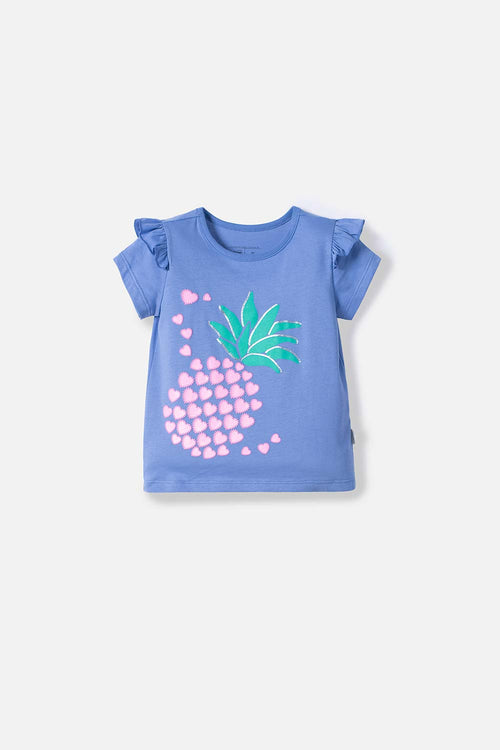 LITTLEMIC BLUE T-SHIRT WITH RUFFLE SLEEVES FOR GIRLS 2T TO 5T
