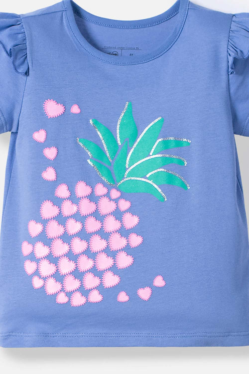 LITTLEMIC BLUE T-SHIRT WITH RUFFLE SLEEVES FOR GIRLS 2T TO 5T