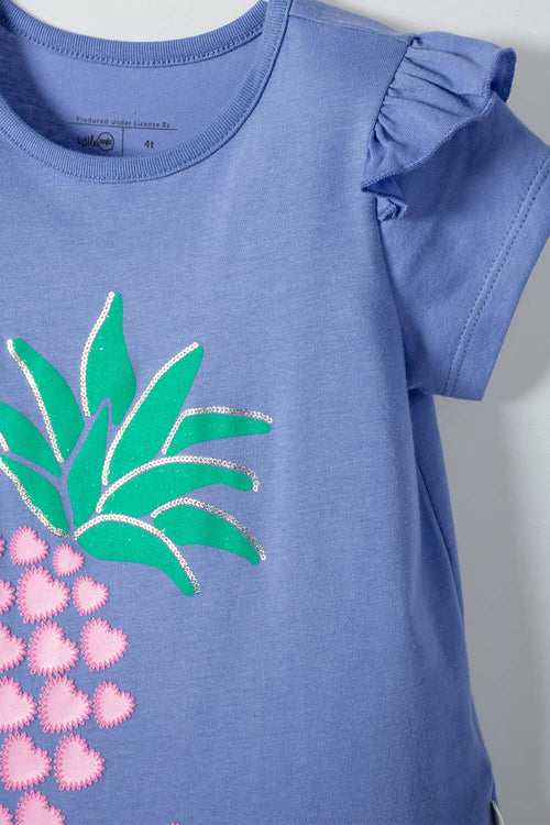 LITTLEMIC BLUE T-SHIRT WITH RUFFLE SLEEVES FOR GIRLS 2T TO 5T