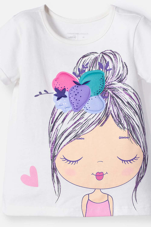 LITTLEMIC IVORY SHORT SLEEVE T-SHIRT FOR GIRL 2T TO 5T